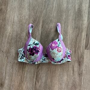 Soma Embraceable Full Coverage Lace Trim Bra Floral Size 34C
